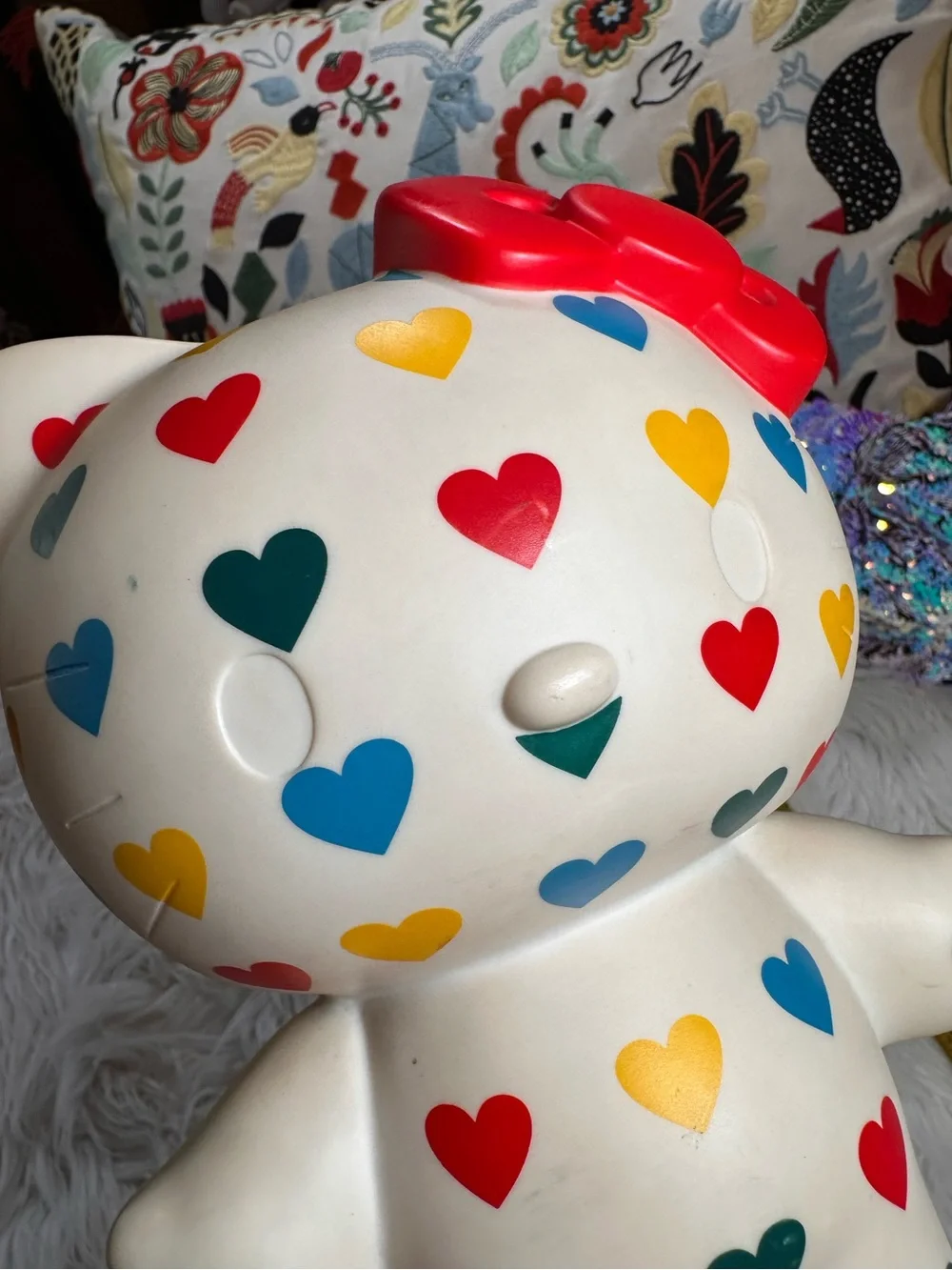 Sanrio • 2007 Hello Kitty Big Rainbow Hearts Vinyl Piggy Bank